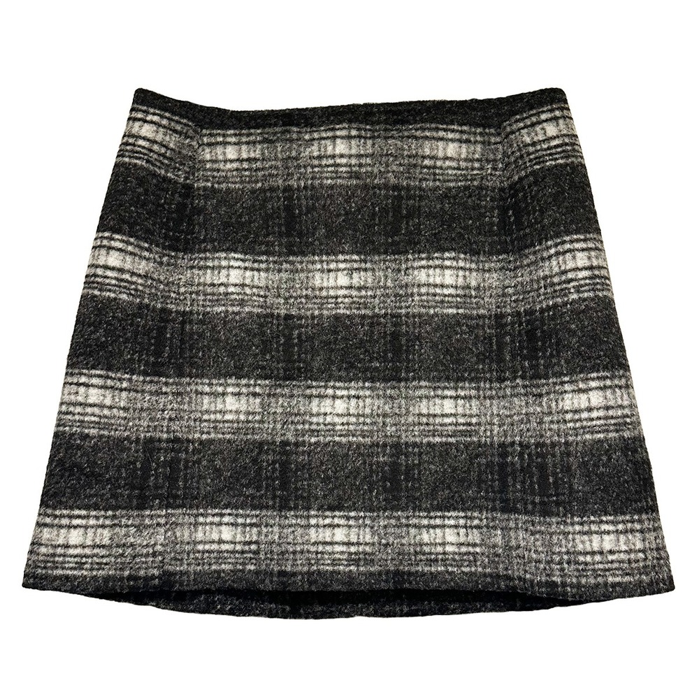 UNIQLO Wool Blend Plaid Y2K Schoolgirl‎ Mini Skirt • Large • black, white